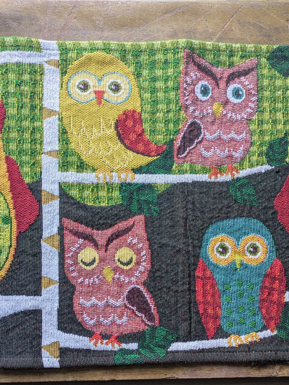 Colorful Owl Table Runner - Whimsical Forest Motif